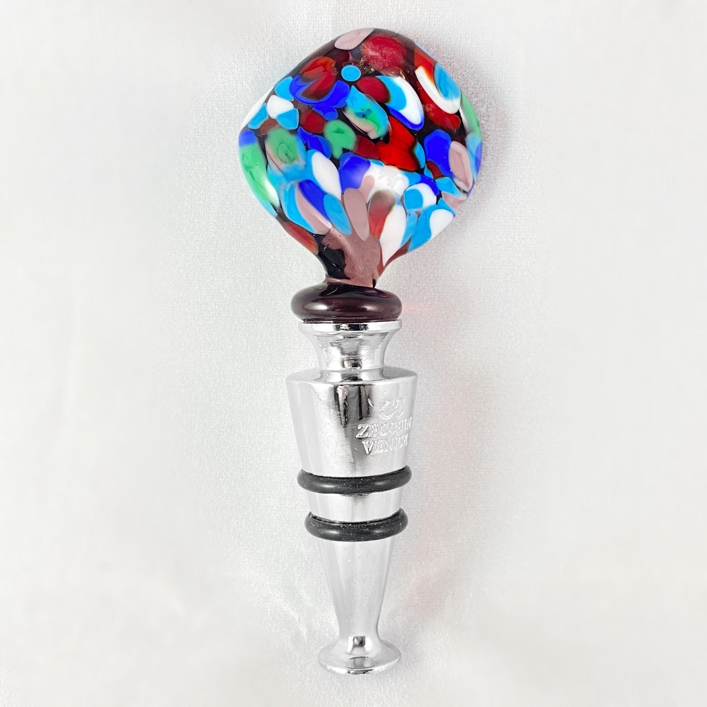 Purple Feather Top Venetian Glass Bottle Stopper - Handmade in Italy, Colorful Murano Glass