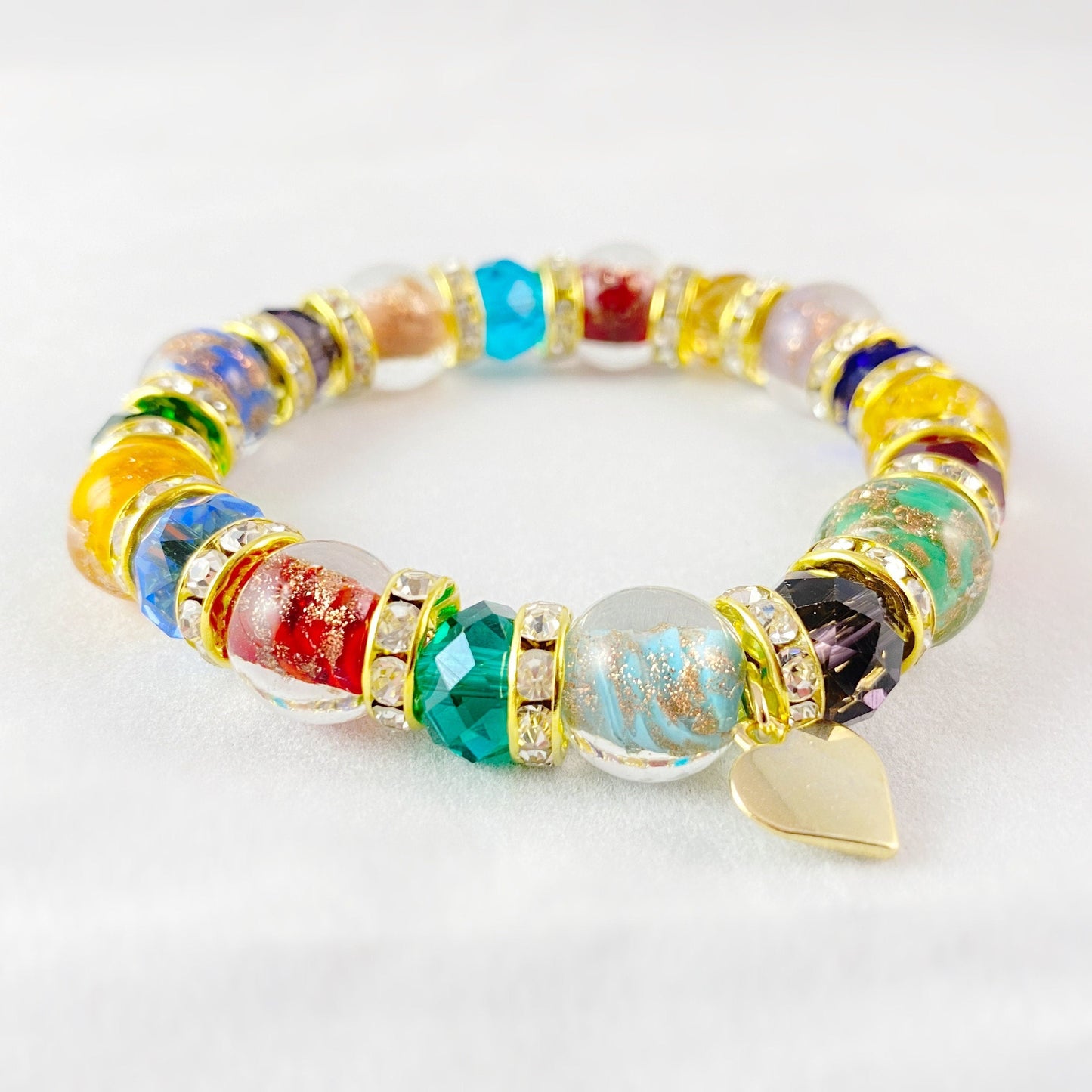 Rainbow Beaded Venetian Glass Bracelet - Handmade in Italy, Colorful Murano Glass