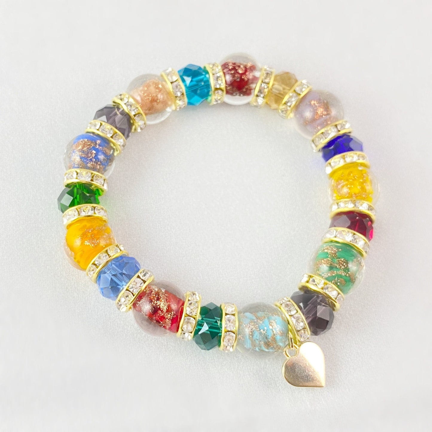 Rainbow Beaded Venetian Glass Bracelet - Handmade in Italy, Colorful Murano Glass