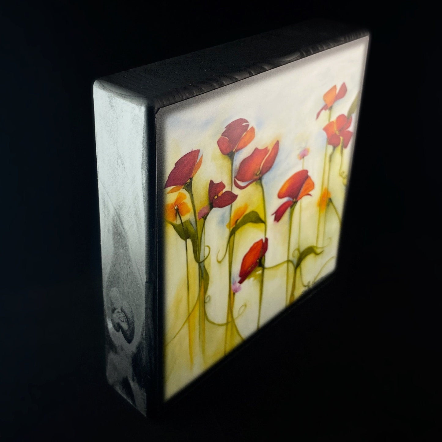 Reach For The Skies Red Blooms With Vines, Art Block - Unique Home/Office Decor