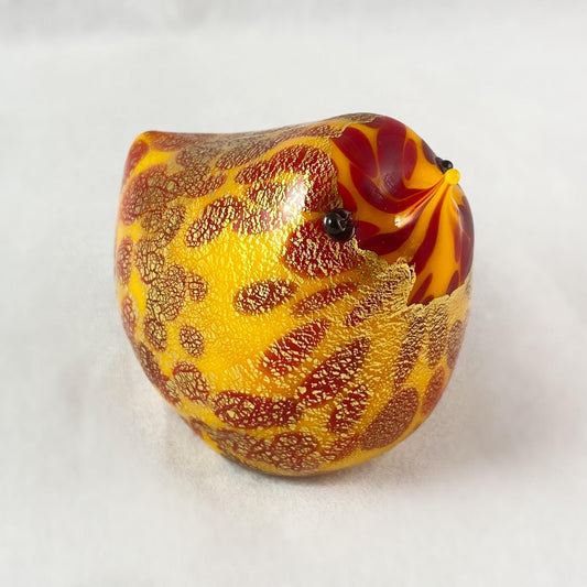 Red/Orange and Gold Venetian Glass Chubby Bird - Handmade in Italy, Colorful Murano Glass