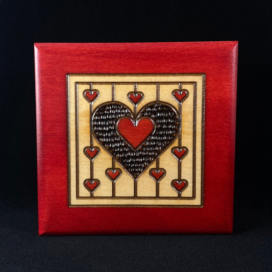 Red Queen of Hearts Jewelry Box, Handmade Hinged Wooden Treasure Box
