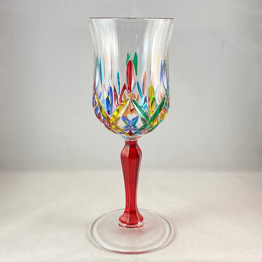 Red Stem Opera Venetian Glass Wine Glass - Handmade in Italy, Colorful Murano Glass