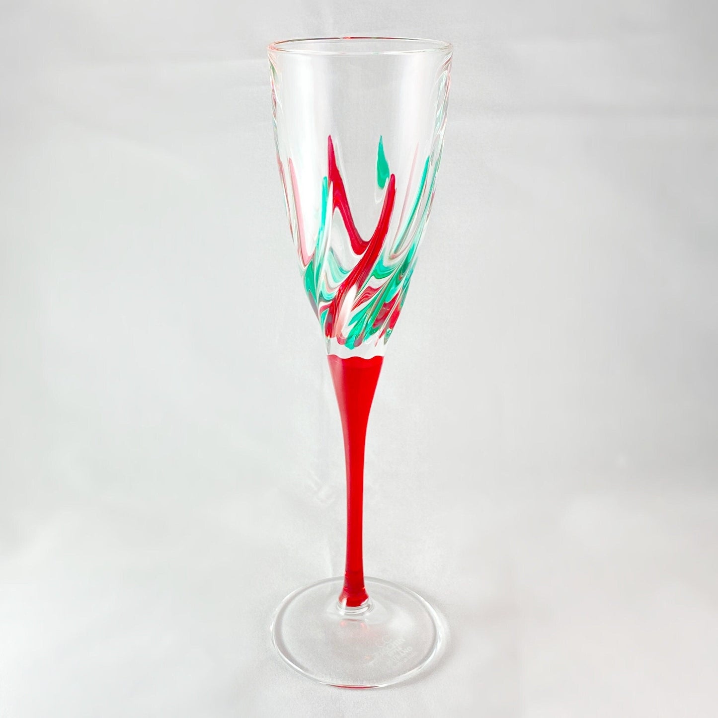 Red Stem Trix Holiday Venetian Glass Champagne Flute - Handmade in Italy, Colorful Murano Glass