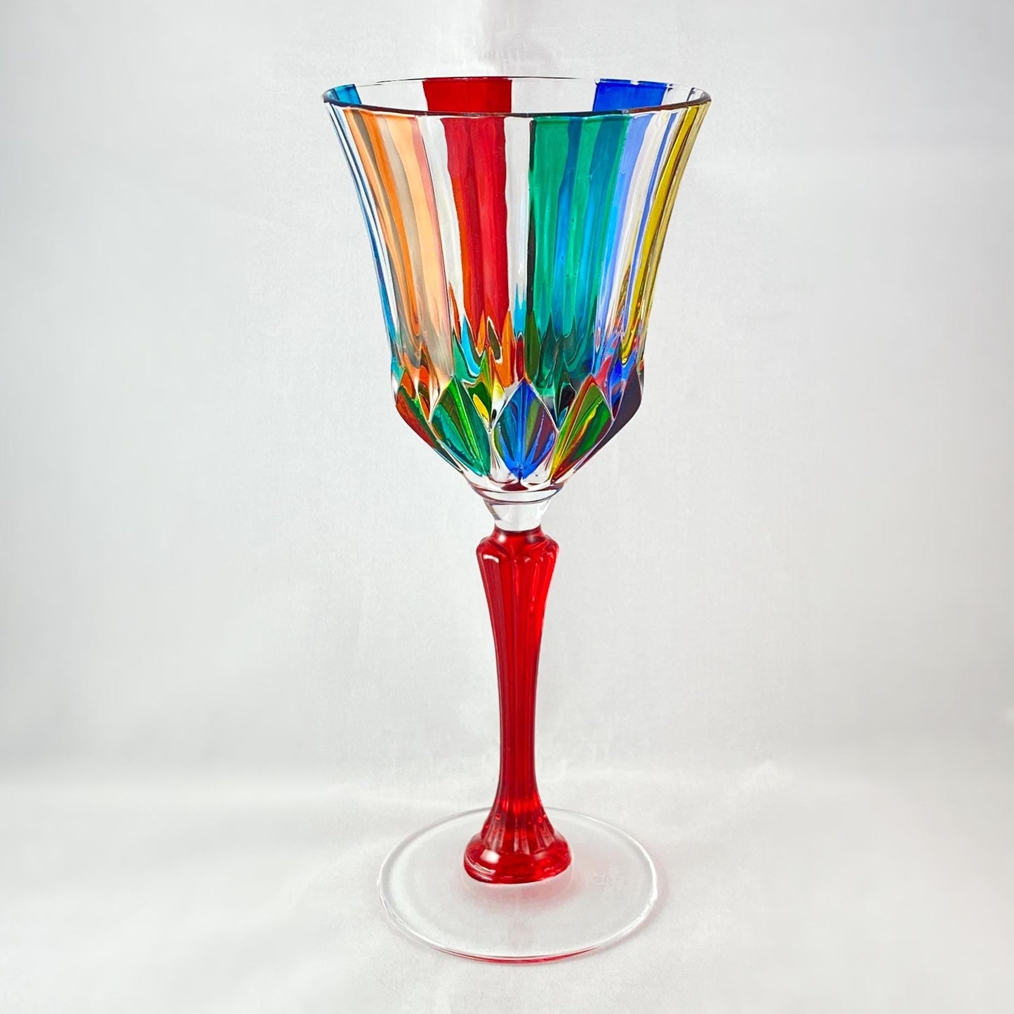 Red Stem Venetian Glass Adagio Wine Glass - Handmade in Italy, Colorful Murano Glass