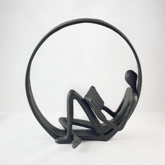 Relaxed Encircled Reader Iron Sculpture - Unique Home Decor