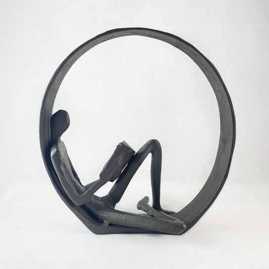 Relaxed Encircled Reader Iron Sculpture - Unique Home Decor