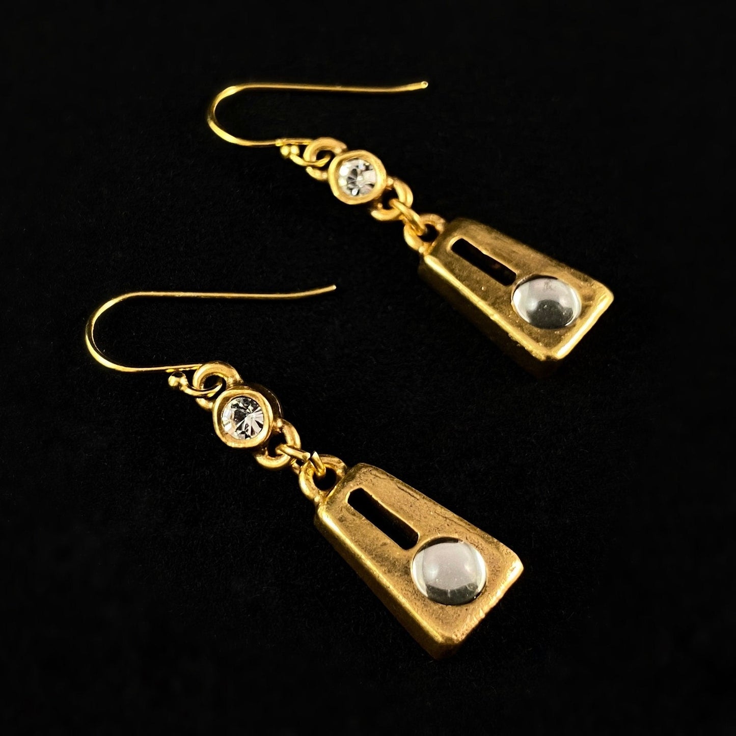 Handmade Gold Rectangle Earrings with Crystals - Kate