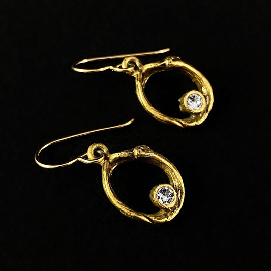 Rook and Crow Handmade Gold Textured Oval Earrings with Crystals, North Star - Made in USA