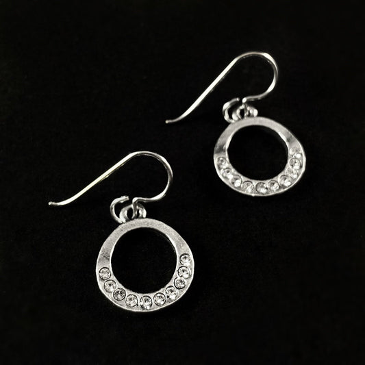 Rook and Crow Handmade Silver Circle Earrings with Crystals