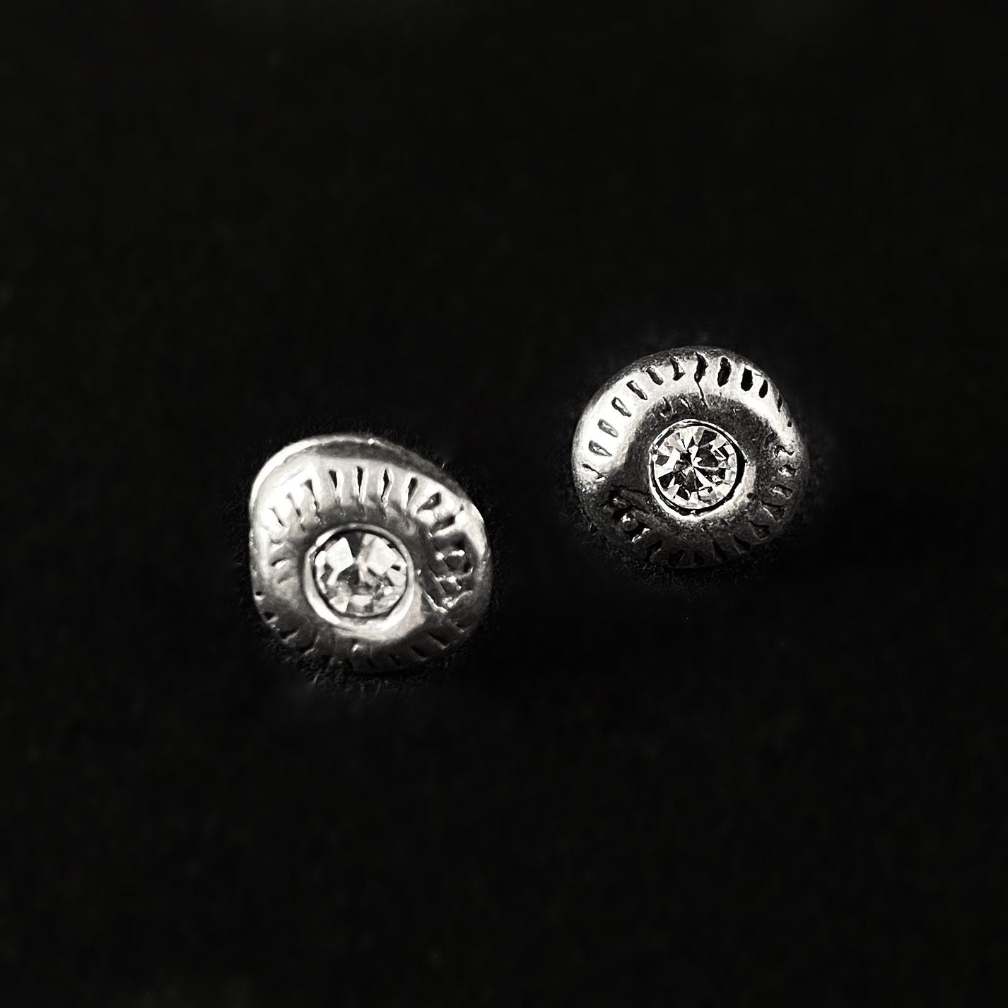 Rook and Crow Handmade Silver Dainty Floret Earrings with Crystals-Made in USA