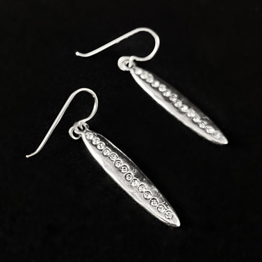 Rook and Crow Handmade Silver Long Trail Earrings with Crystals - Surf