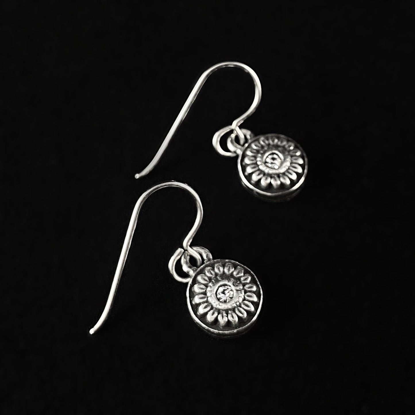 Rook and Crow Handmade Silver Sunflower with Crystals Center Accent, Made in USA - Sunflower