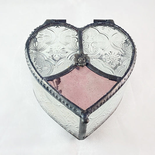 Rose and Clear Glass Decorative Keepsake Jewelry Box - Heart