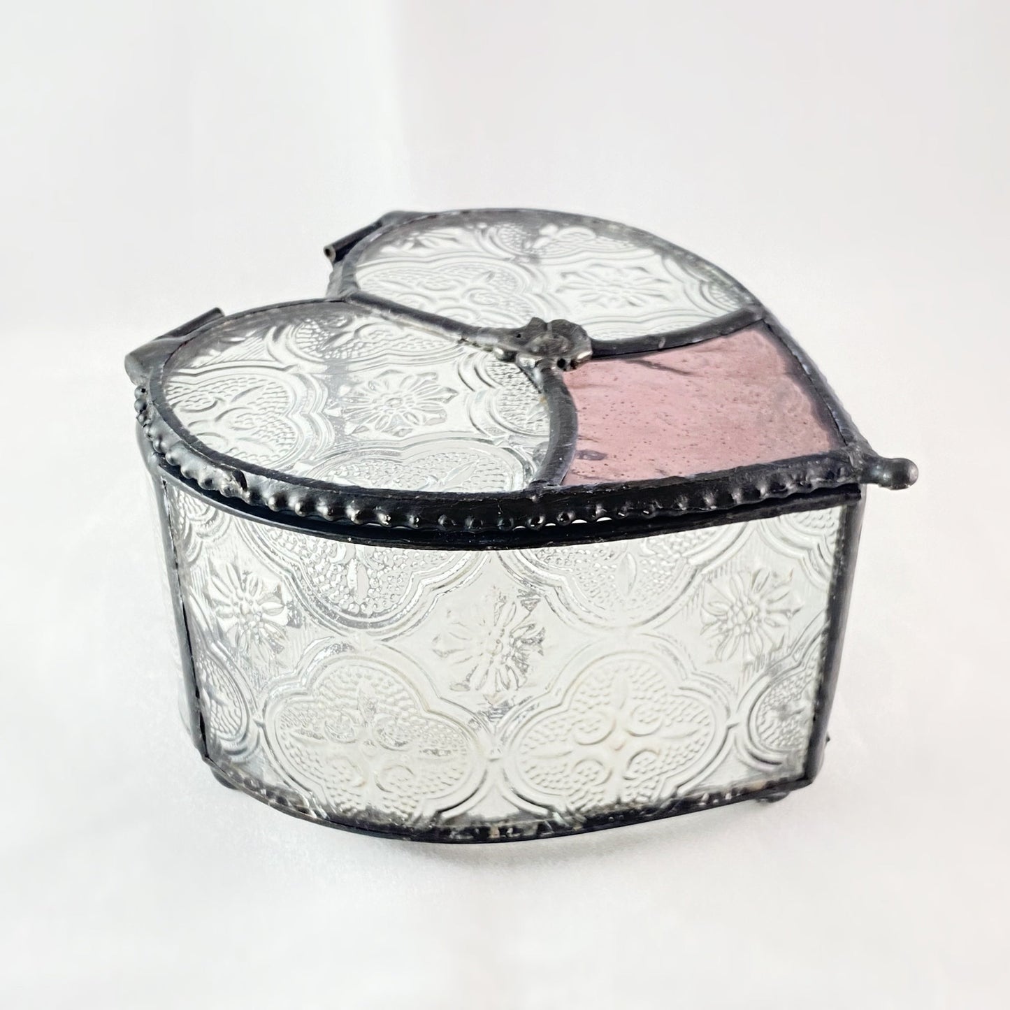 Rose and Clear Glass Decorative Keepsake Jewelry Box - Heart