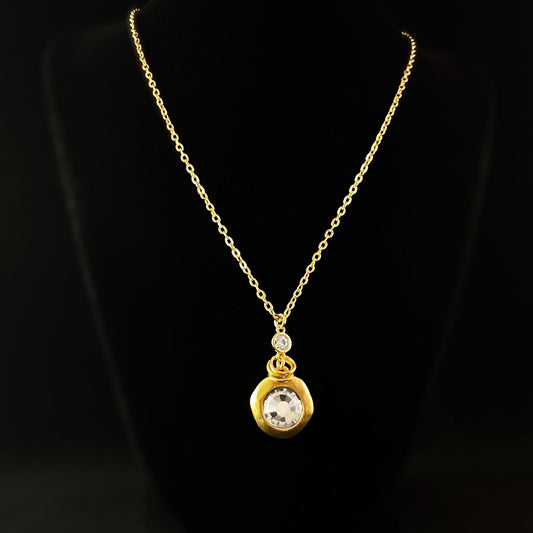 Round Clear Swarovski Crystal Gold Chain Necklace - VBC