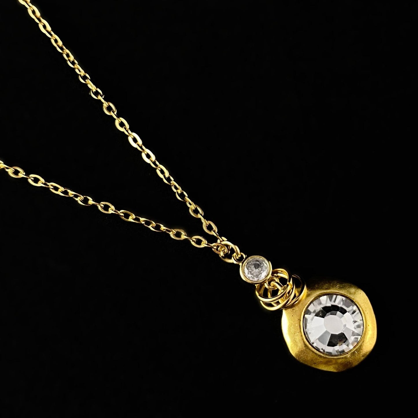 Round Clear Swarovski Crystal Gold Chain Necklace - VBC