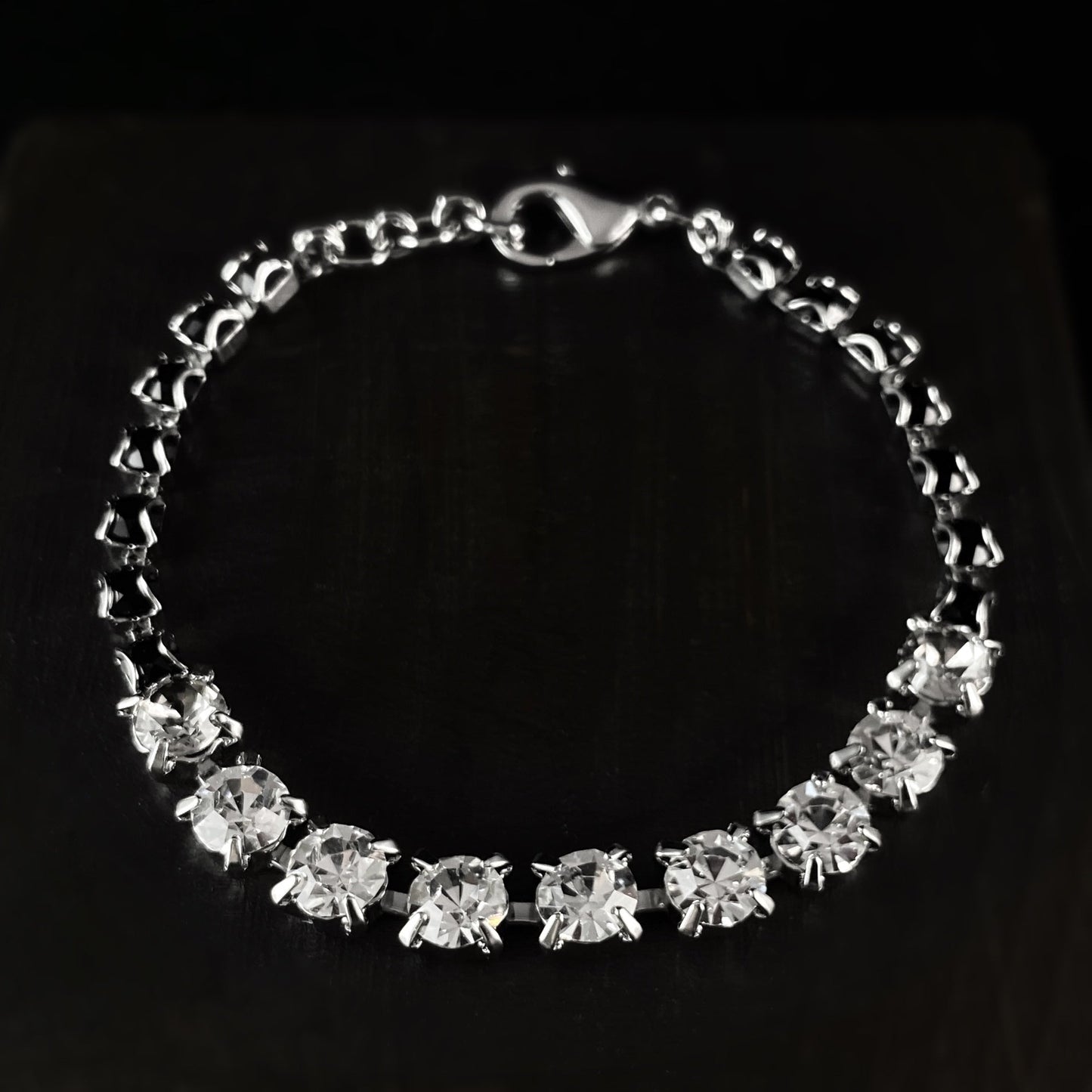 Round Cut Clear and Black Crystal Tennis Bracelet Shaughna -
