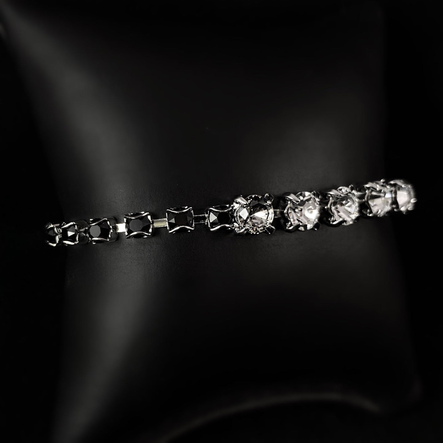 Round Cut Clear and Black Crystal Tennis Bracelet Shaughna -