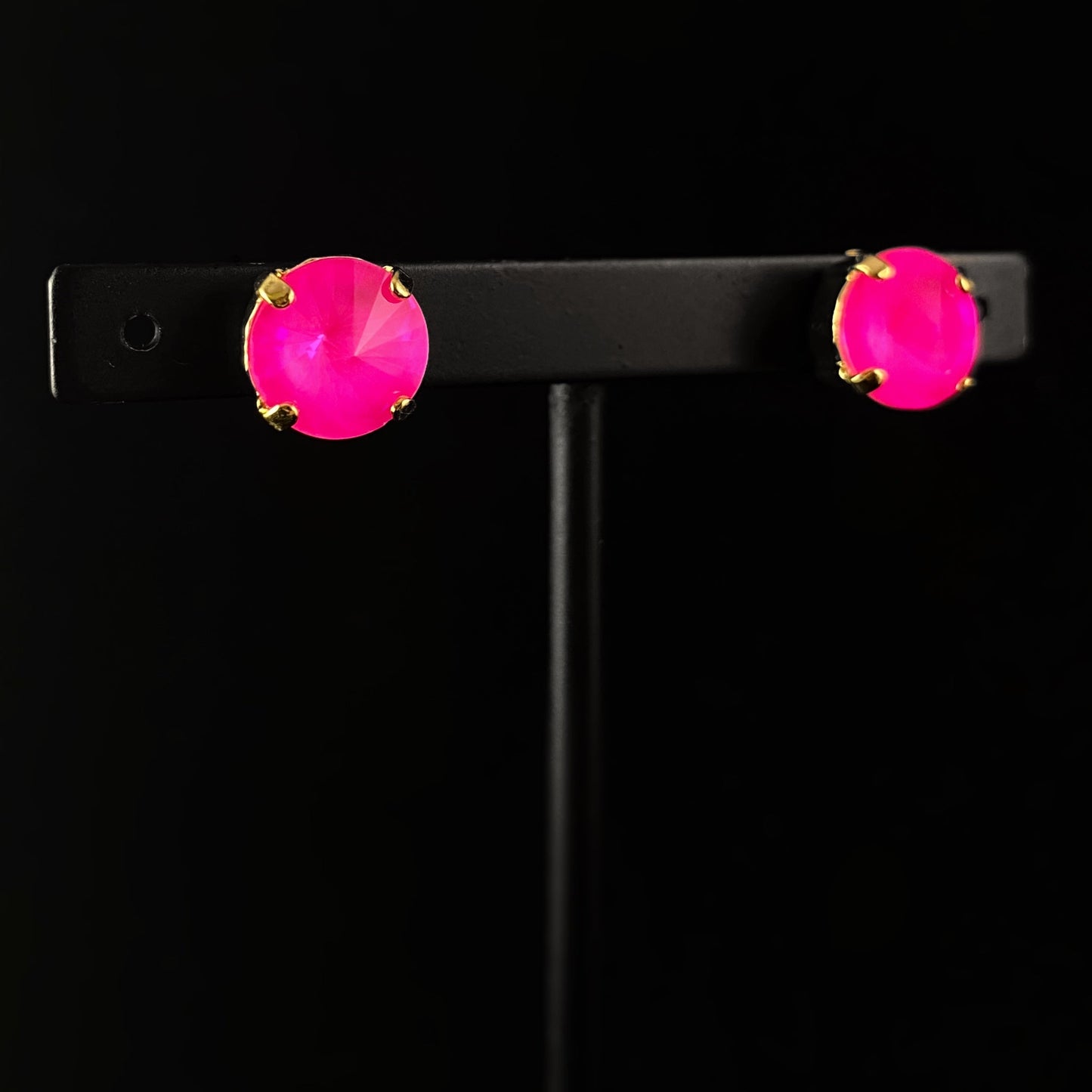 Round Cut Crystal Stud Earrings with Gold Finish and 4-Prong