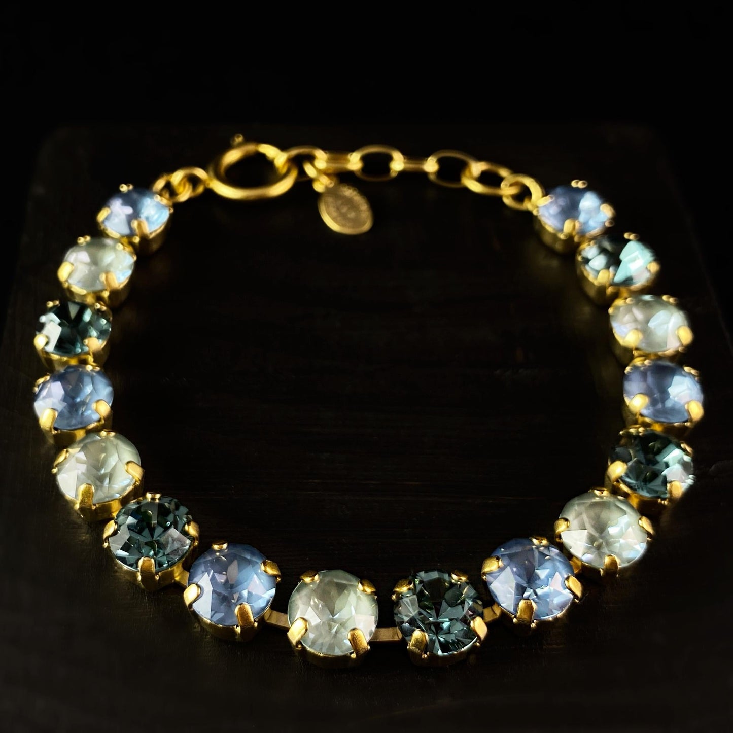 Round Cut Swarovski Crystal Bracelet, Blue/Green Mix - La Vie Parisienne by Catherine Popesco