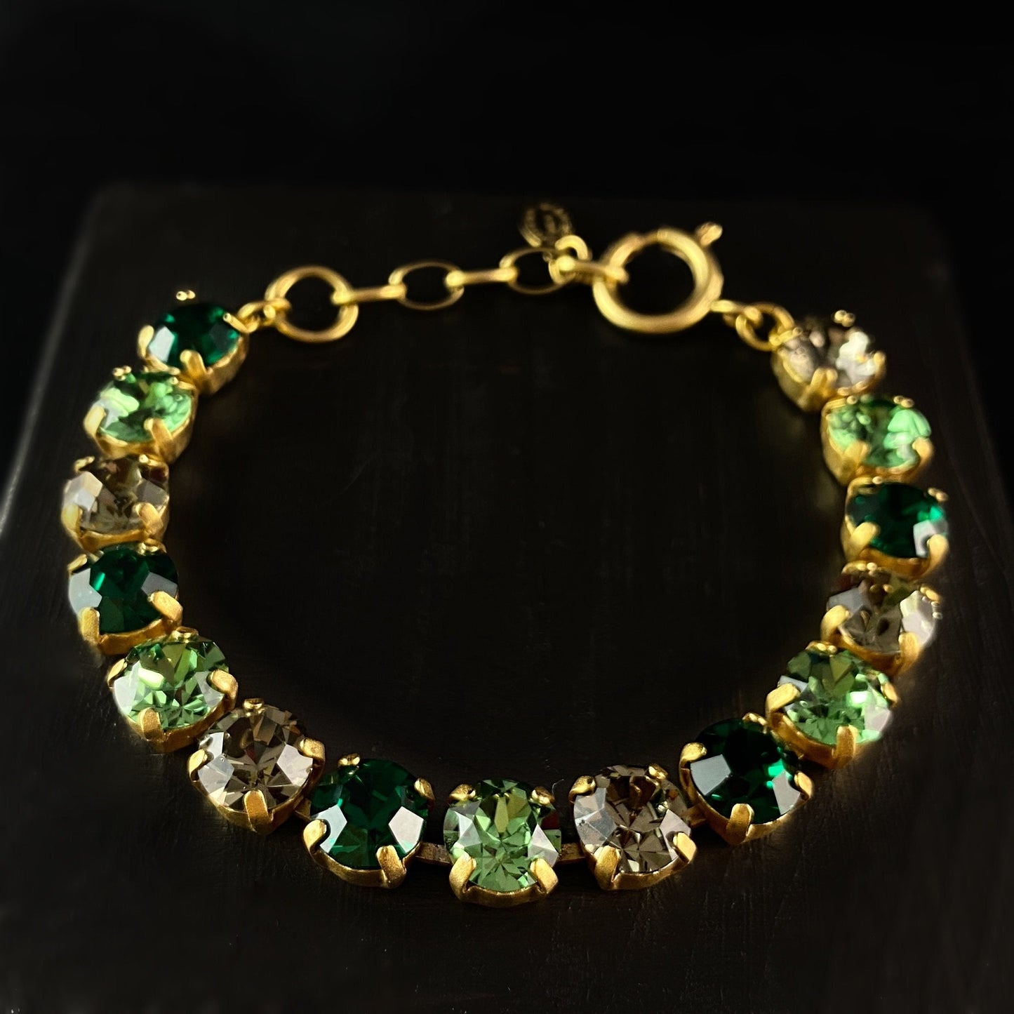 Round Cut Swarovski Crystal Bracelet, Green and Smoky - La Vie Parisienne by Catherine Popesco