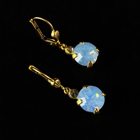 Round Cut Swarovski Crystal Drop Earrings, Blue Opal - La Vie Parisienne by Catherine Popesco