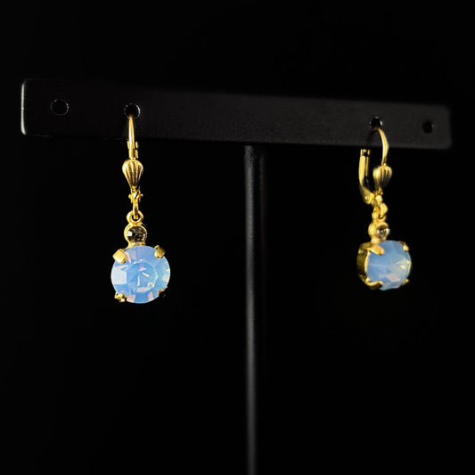 Round Cut Swarovski Crystal Drop Earrings, Blue Opal - La Vie Parisienne by Catherine Popesco