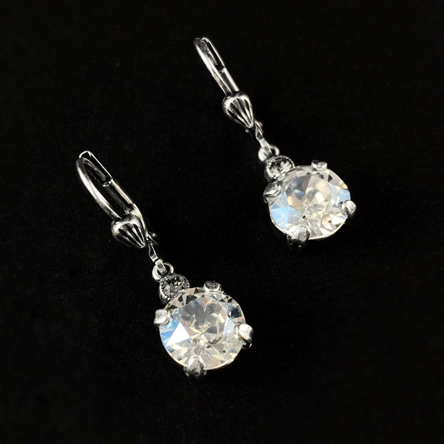 Round Cut Swarovski Crystal Drop Earrings, Clear - La Vie Parisienne by Catherine Popesco