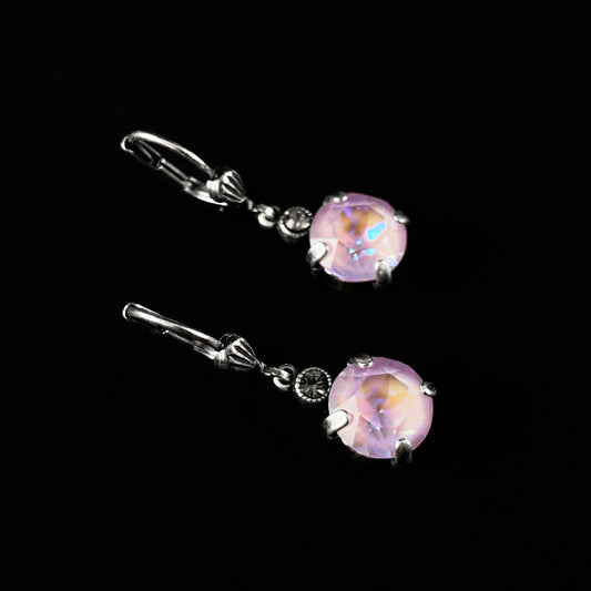 Round Cut Swarovski Crystal Drop Earrings, Cotton Candy Pink - La Vie Parisienne by Catherine Popesco