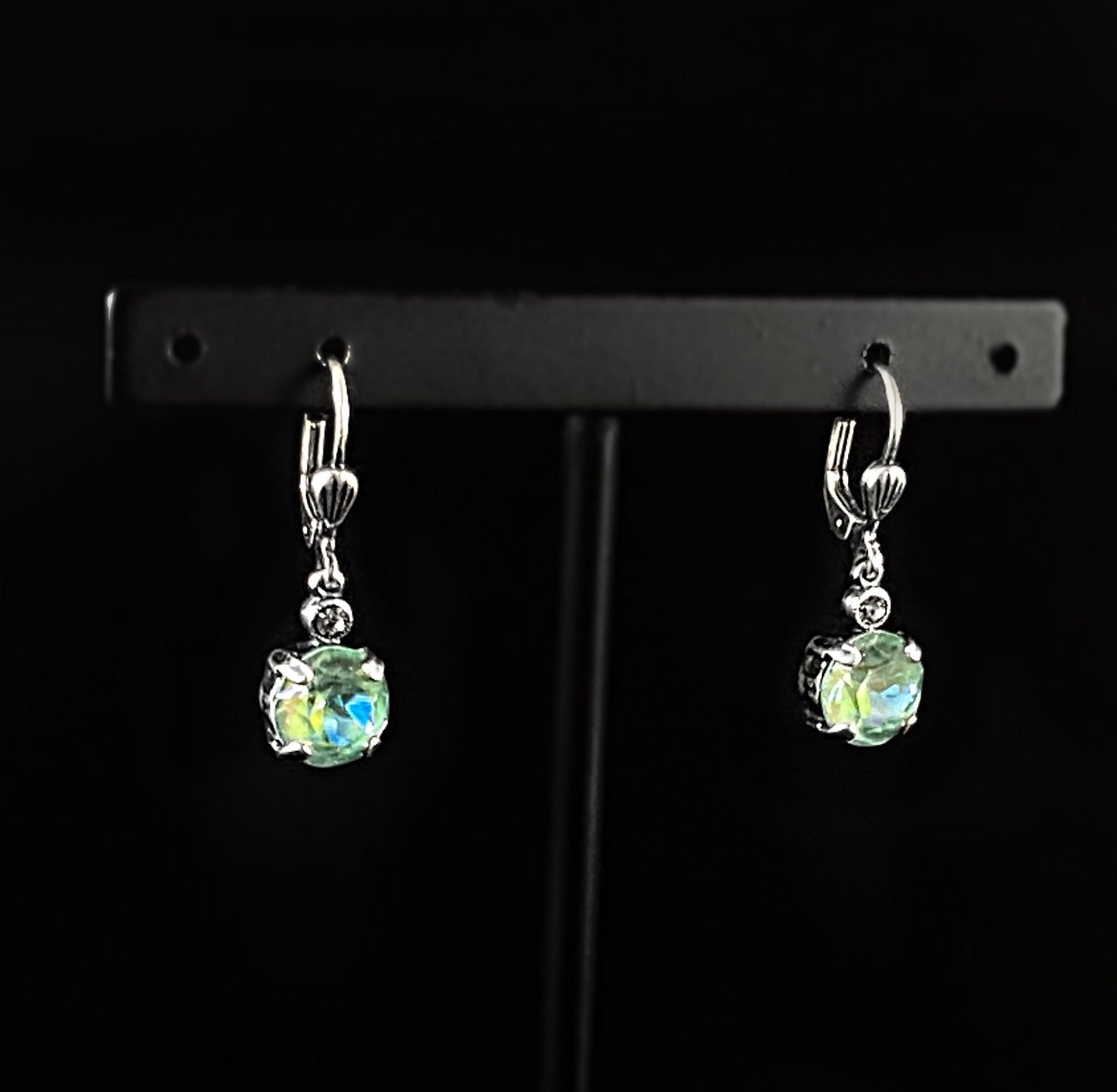 Round Cut Swarovski Crystal Drop Earrings, Blue/Green - La Vie Parisienne by Catherine Popesco