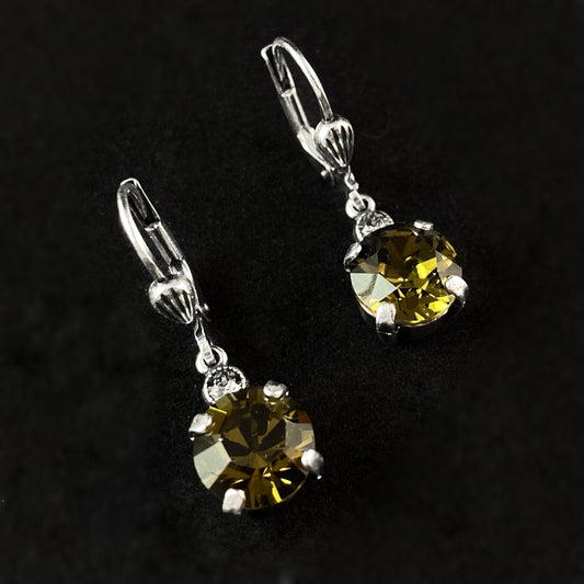 Round Cut Swarovski Crystal Drop Earrings, Olive - La Vie Parisienne by Catherine Popesco
