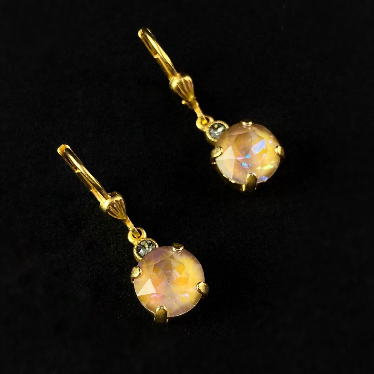 Round Cut Swarovski Crystal Drop Earrings, Orange/Purple - La Vie Parisienne by Catherine Popesco