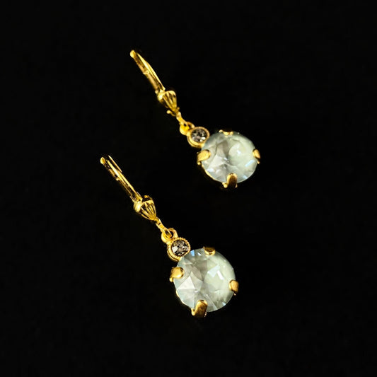 Round Cut Swarovski Crystal Drop Earrings, Pale Green/Gray - La Vie Parisienne by Catherine Popesco