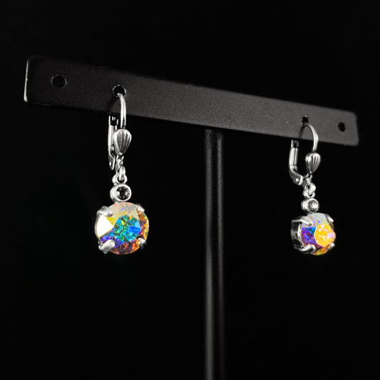 Round Cut Swarovski Crystal Drop Earrings, Rainbow Opal - La Vie Parisienne by Catherine Popesco