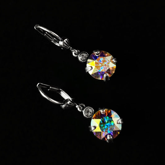 Round Cut Swarovski Crystal Drop Earrings, Rainbow Opal - La Vie Parisienne by Catherine Popesco