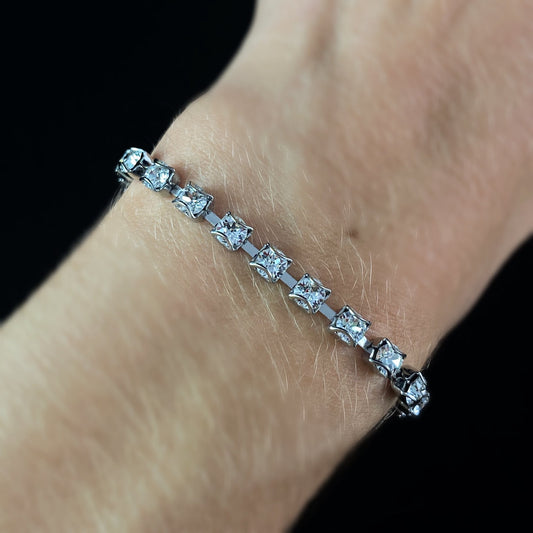 Round Cut Tiny Clear Crystal Tennis Bracelet Marnie -