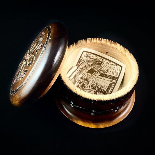 Round Floral Patterned Jewelry Box, Handmade Wooden Treasure Box