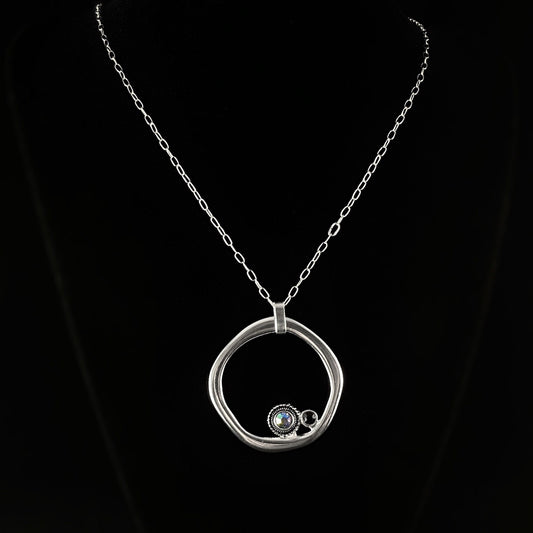 Round Pendant and Crystal Accents on Silver Chain Necklace - Handmade, Nickel Free - Ulla