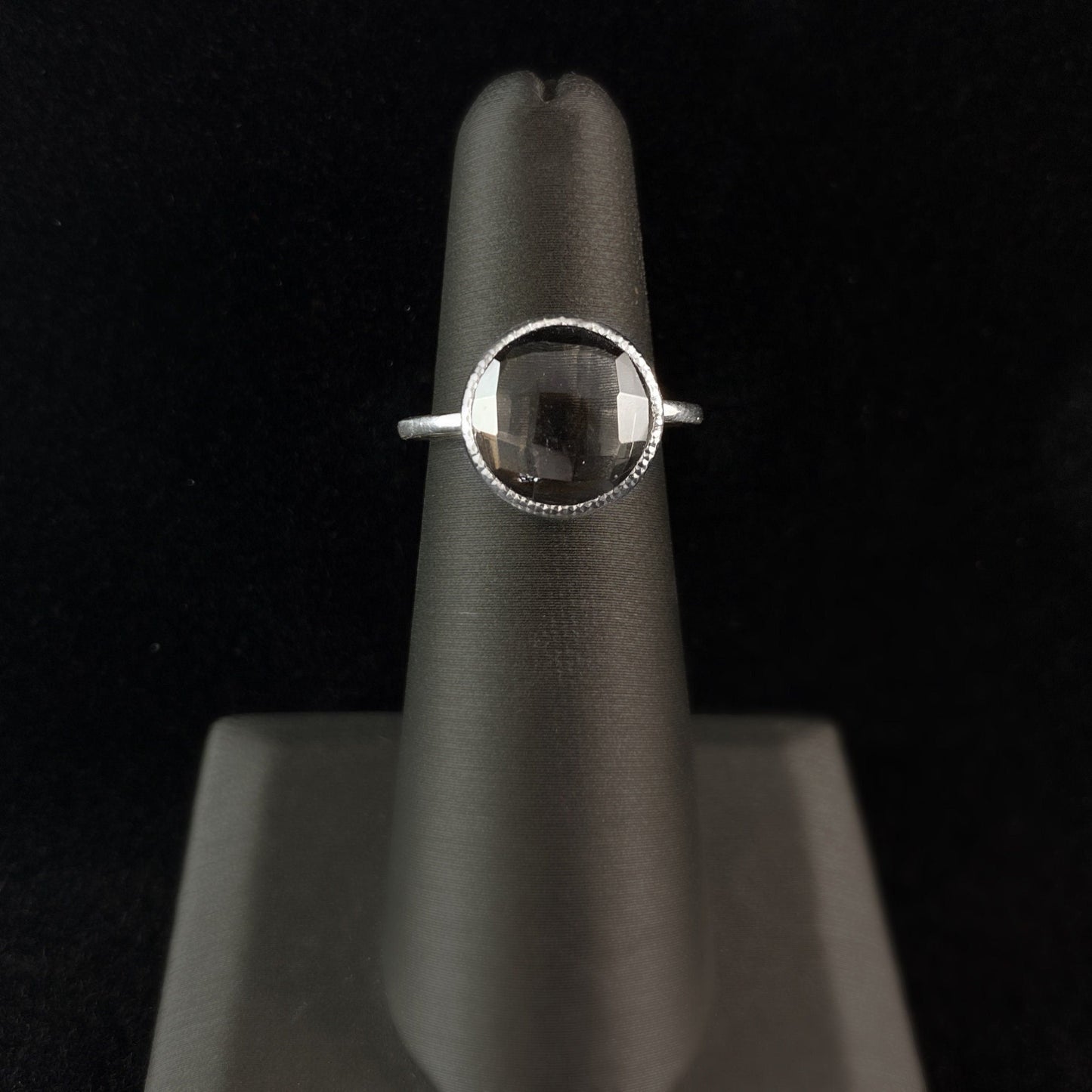 Round Sterling Silver Ring With Semi-Precious Smoky Topaz Stone - Silver Jewelry for Women
