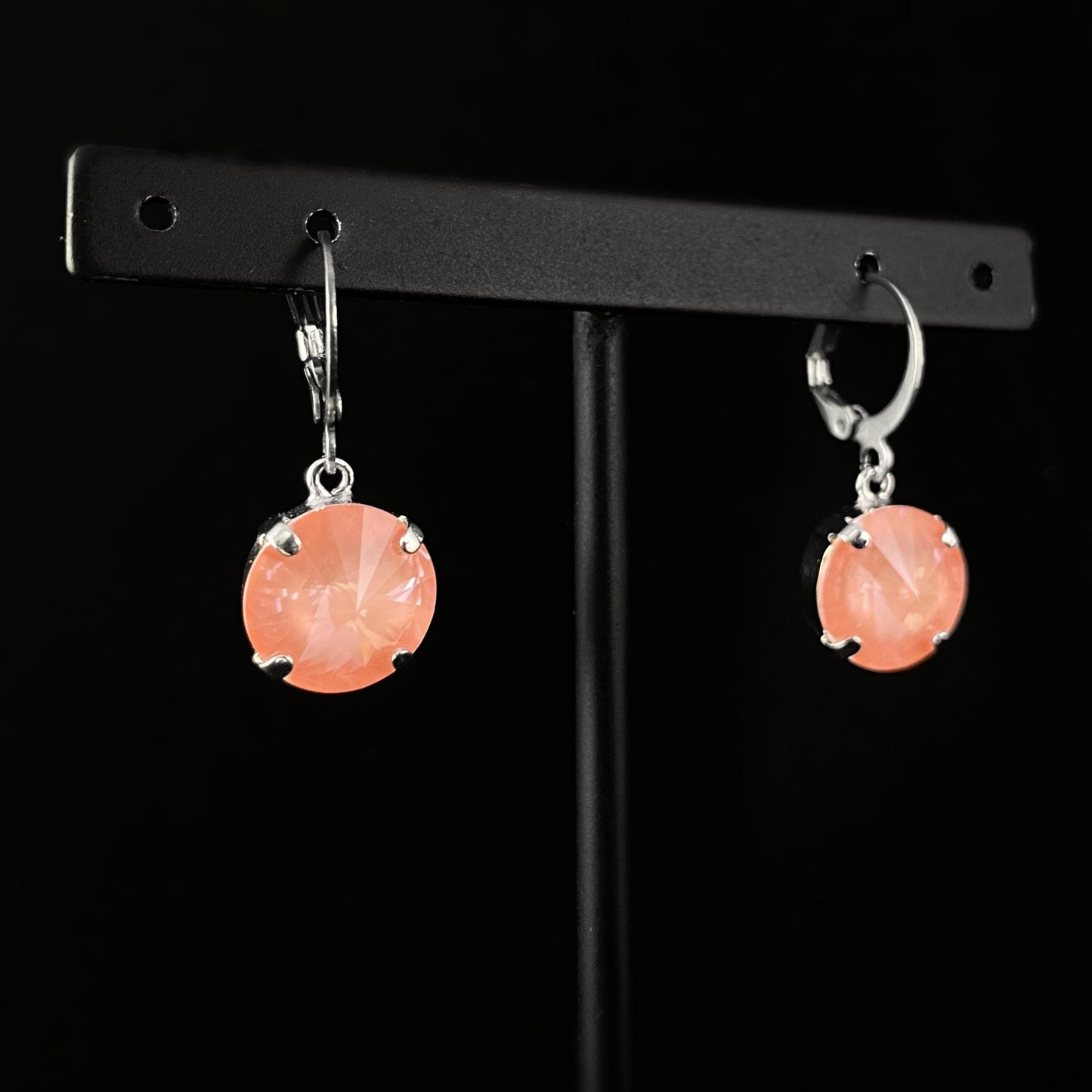Round Swarovski Crystal Silver Earrings, Flamingo Pink - VBC
