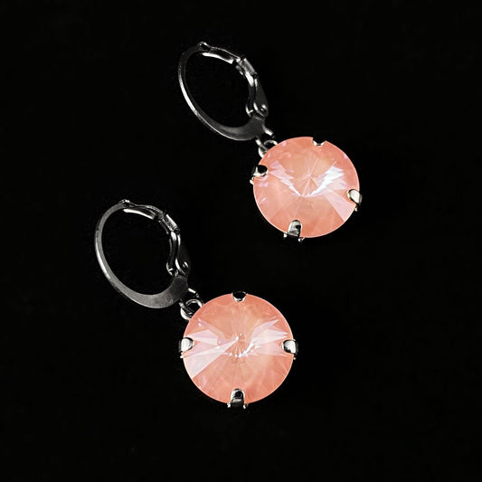 Round Swarovski Crystal Silver Earrings, Flamingo Pink - VBC