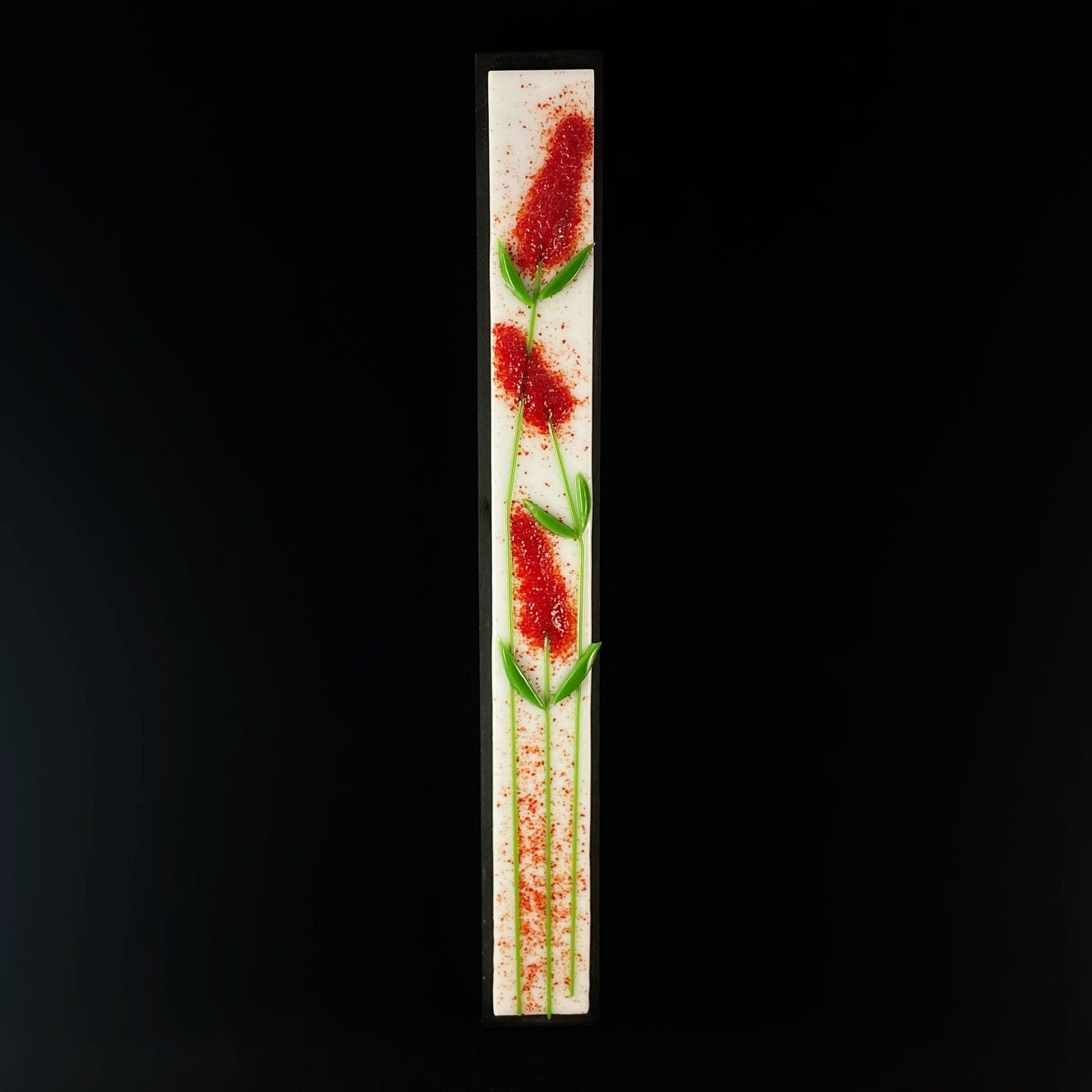 Scarlet Blooms Handmade Glass Wall Decor, White- Made in USA