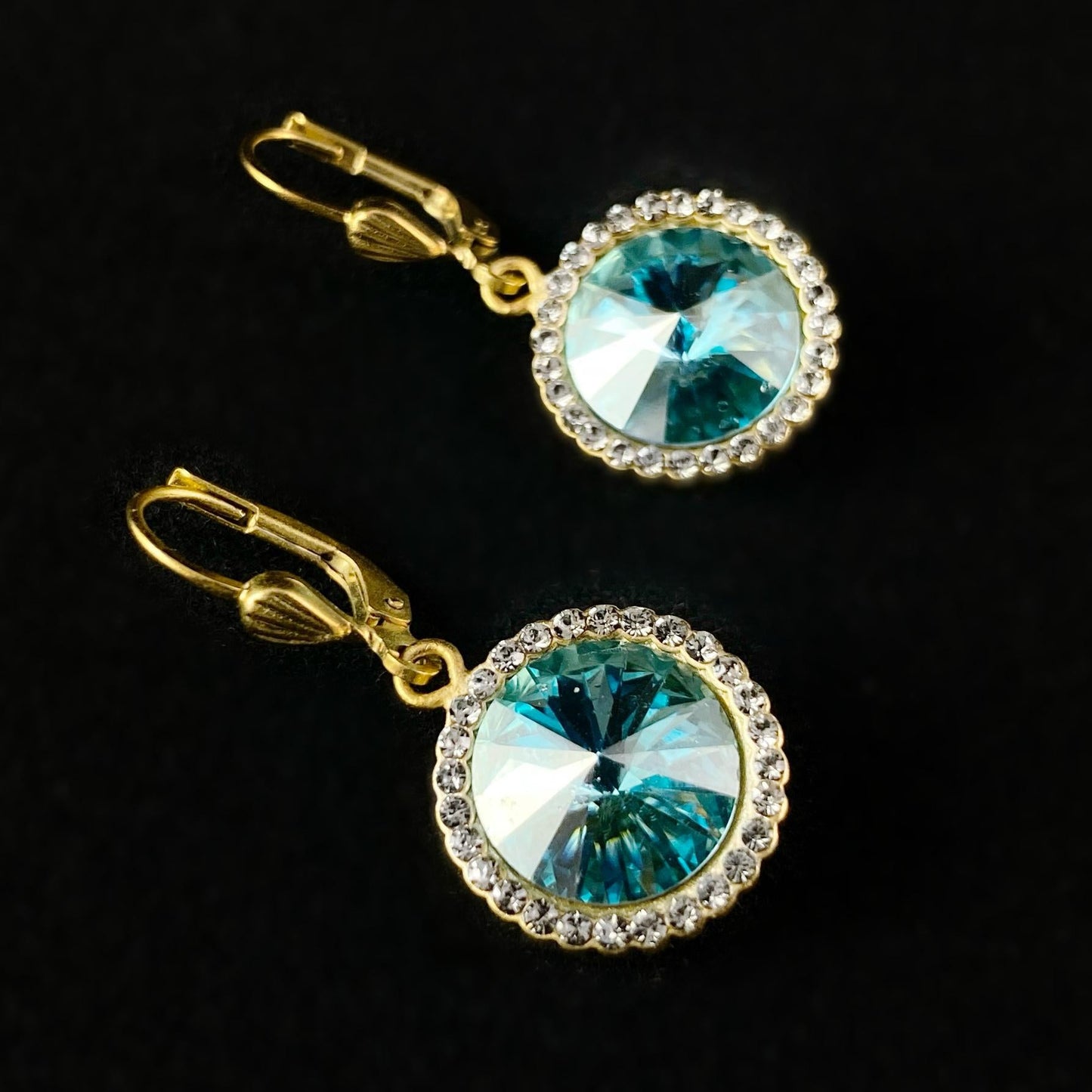 Seafoam Round Cut Swarovski Crystal Dangle Earrings with Tiny Crystal Details - La Vie Parisienne by Catherine Popesco