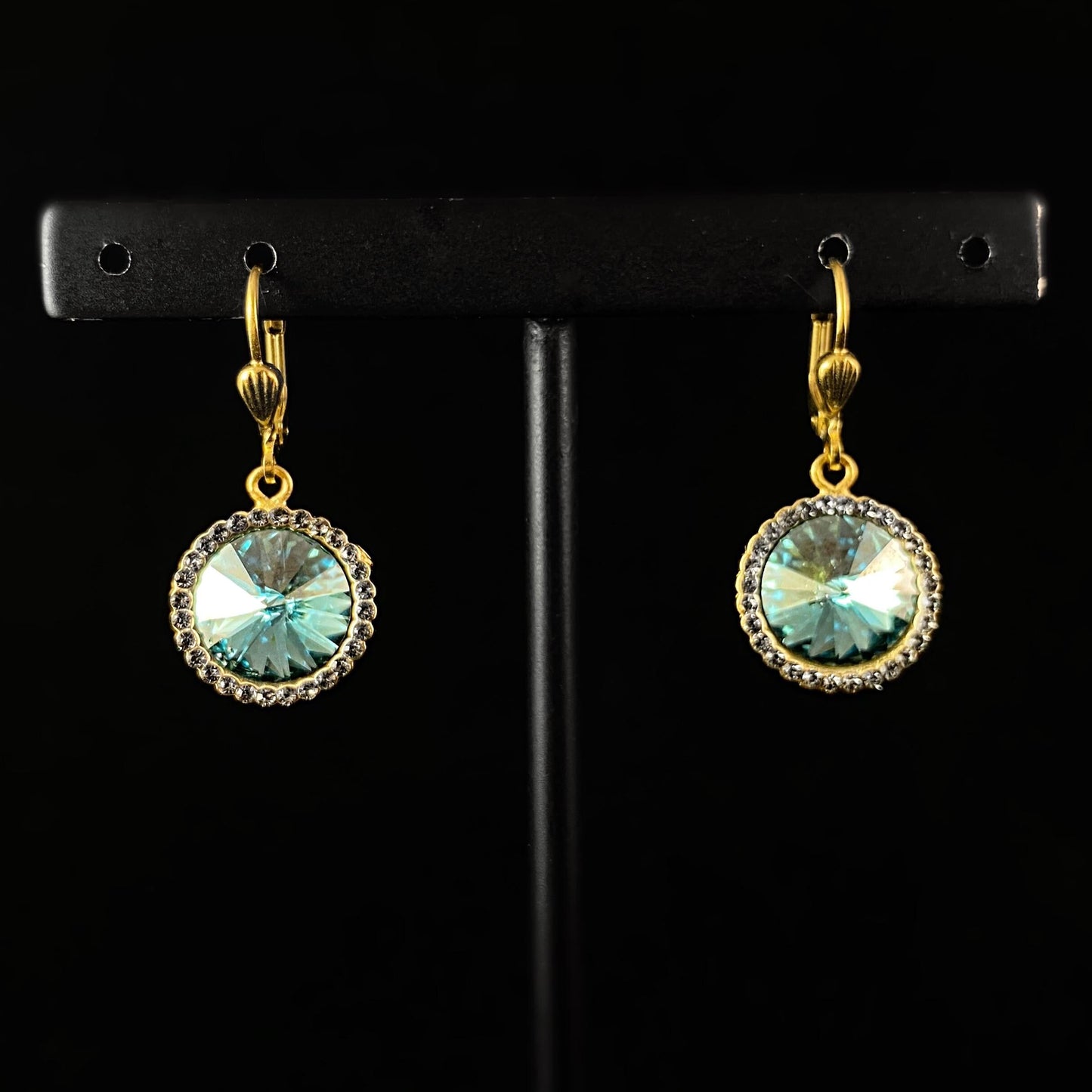 Seafoam Round Cut Swarovski Crystal Dangle Earrings with Tiny Crystal Details - La Vie Parisienne by Catherine Popesco