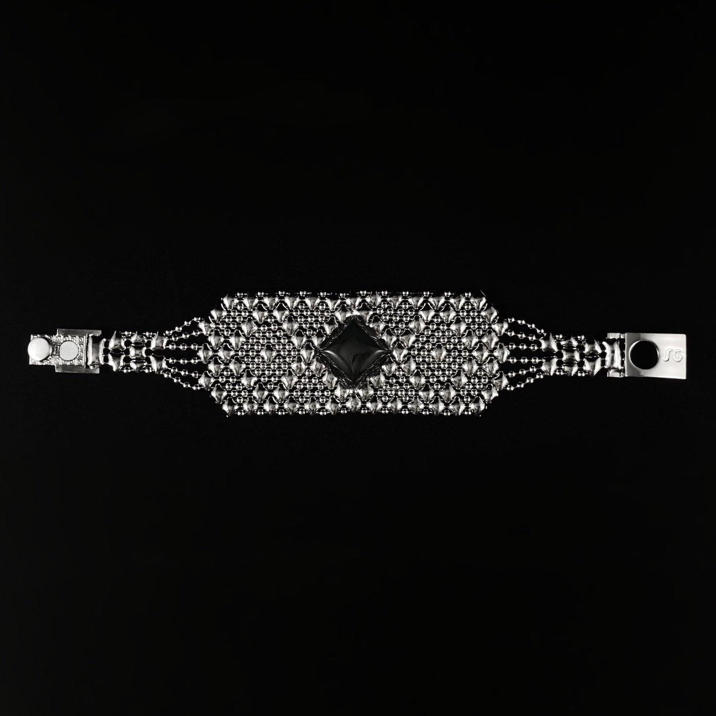 SG Liquid Metal Bracelet - 1.5 inch Wide Silver with Black