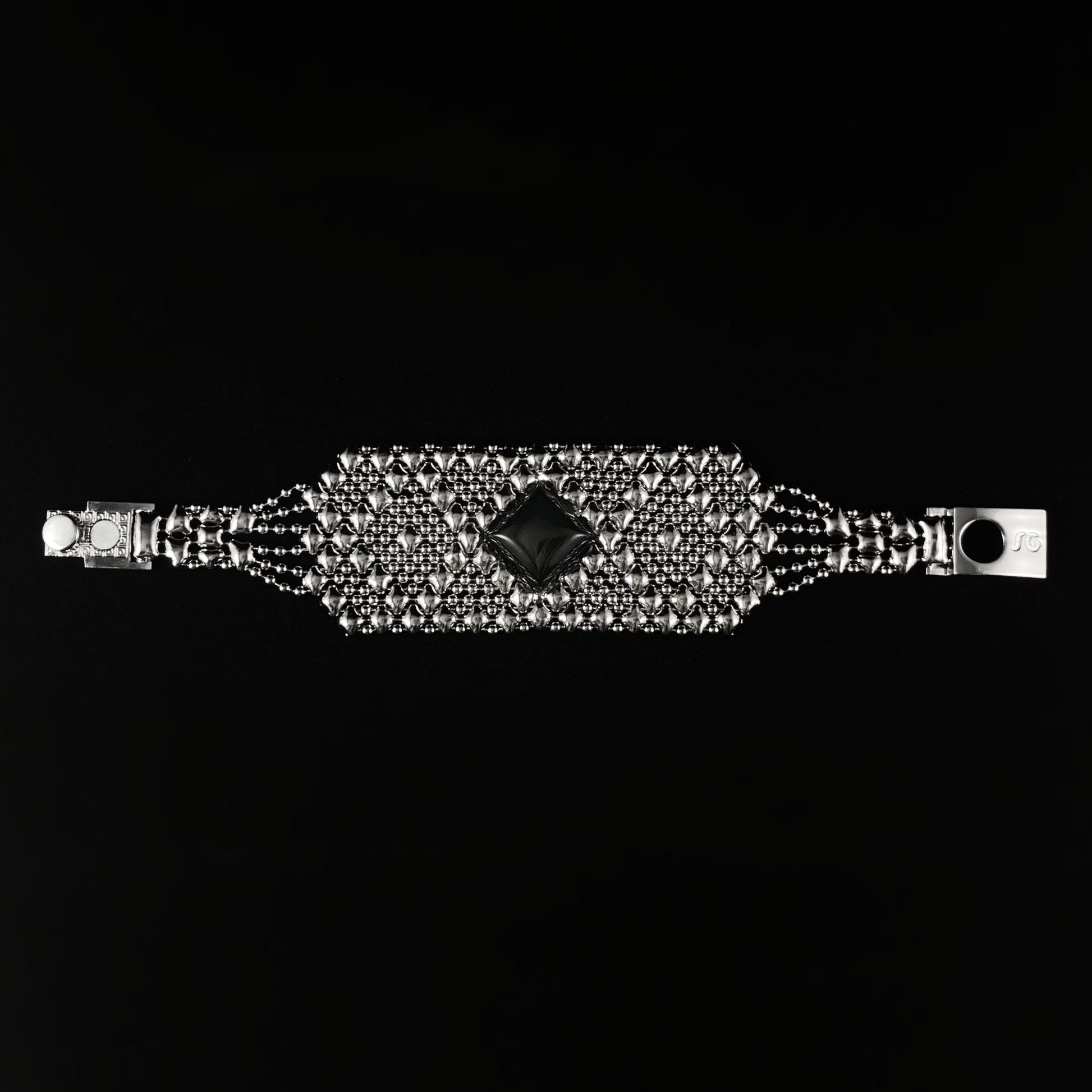 SG Liquid Metal Bracelet - 1.5 inch Wide Silver with Black