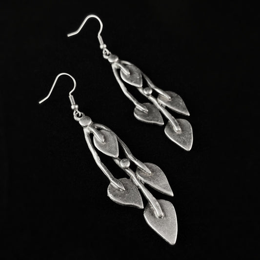 Silver Abstract Leaf Drop Earrings, Handmade, Nickel Free - Elegant Minimalist Jewelry for Women