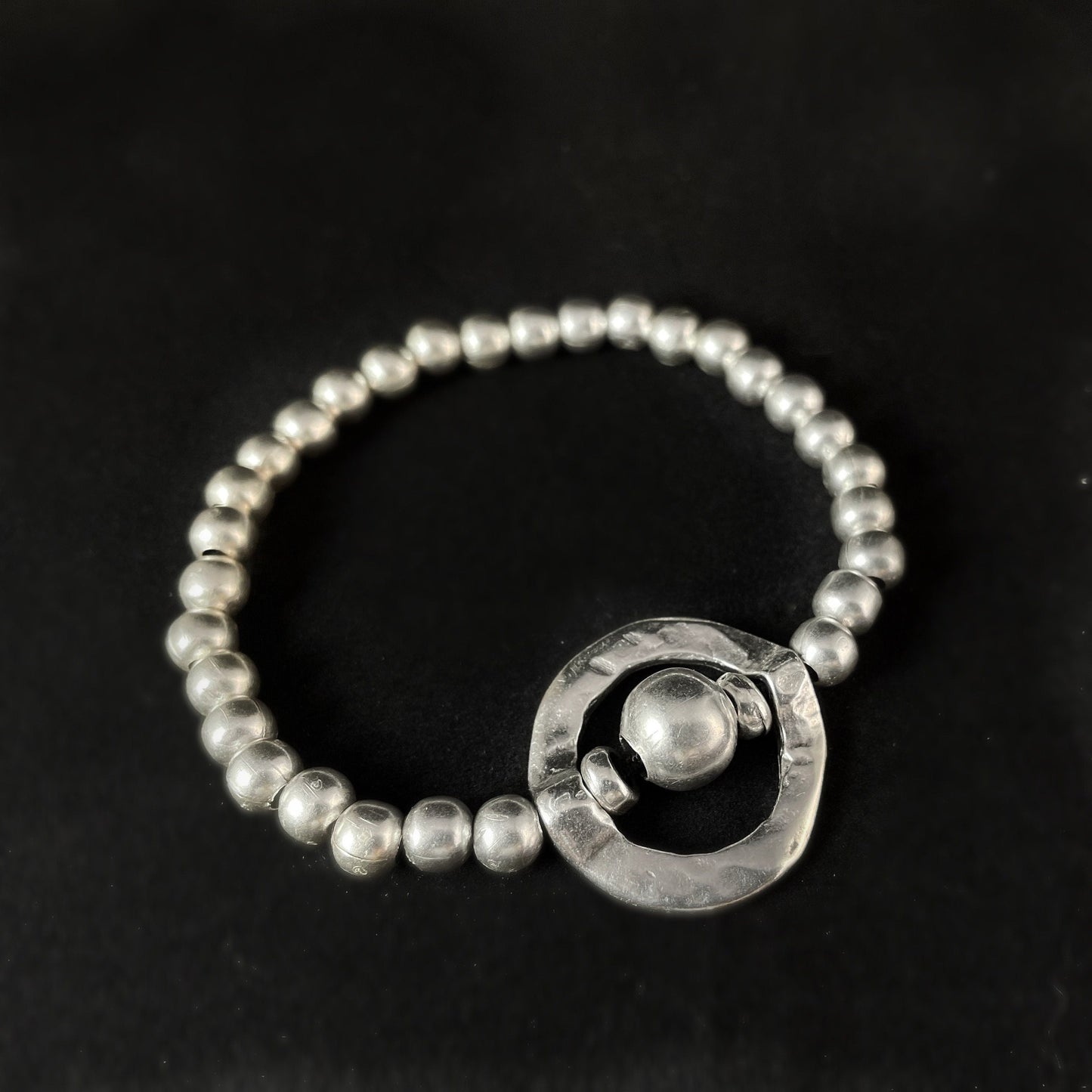 Silver Beaded Geometric Bracelet, Handmade, Nickel Free