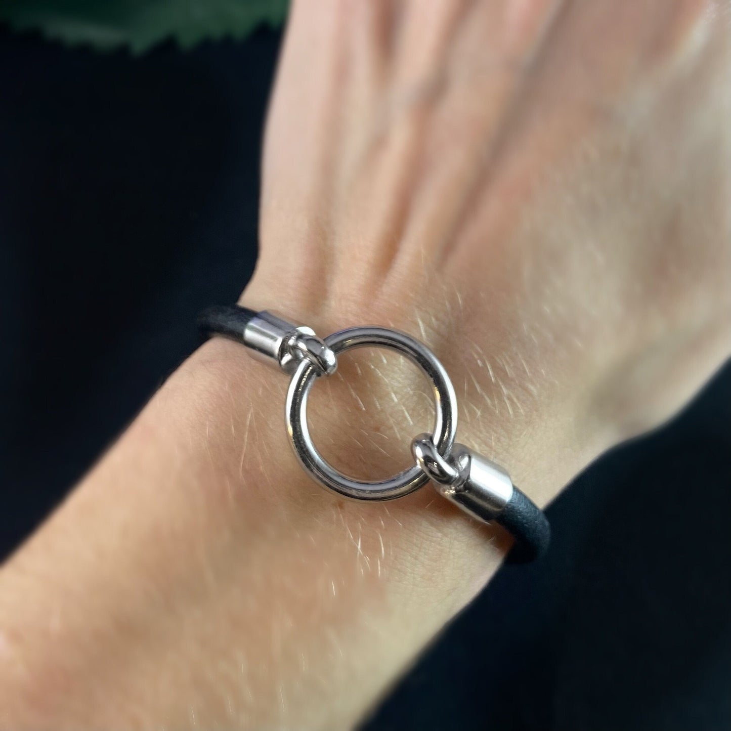 Silver Bracelet with Leather Cord, Handmade Nickel Free